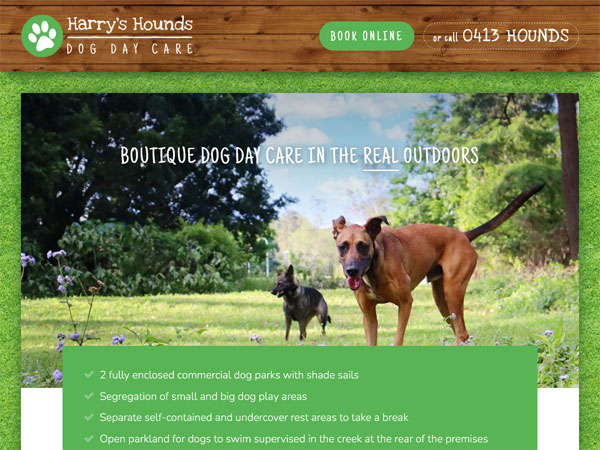 Harry's Hounds - Design  · Simple brochure  · Content management system  · Membership  · Gallery  · Custom functions  · Highly bespoke  · Mobile responsive